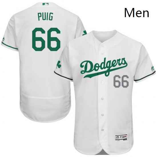Mens Majestic Los Angeles Dodgers 66 Yasiel Puig White Celtic Flexbase Authentic Collection MLB Jersey